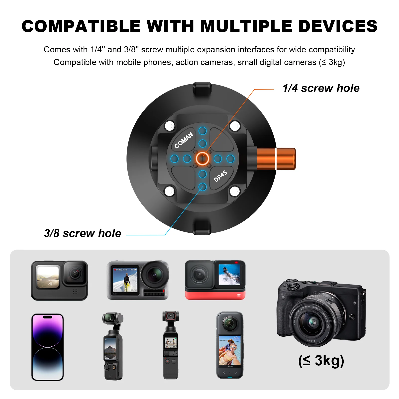 COMAN DP30 & DP45 Suction Cup Mounts for Cameras Phones - Image 11