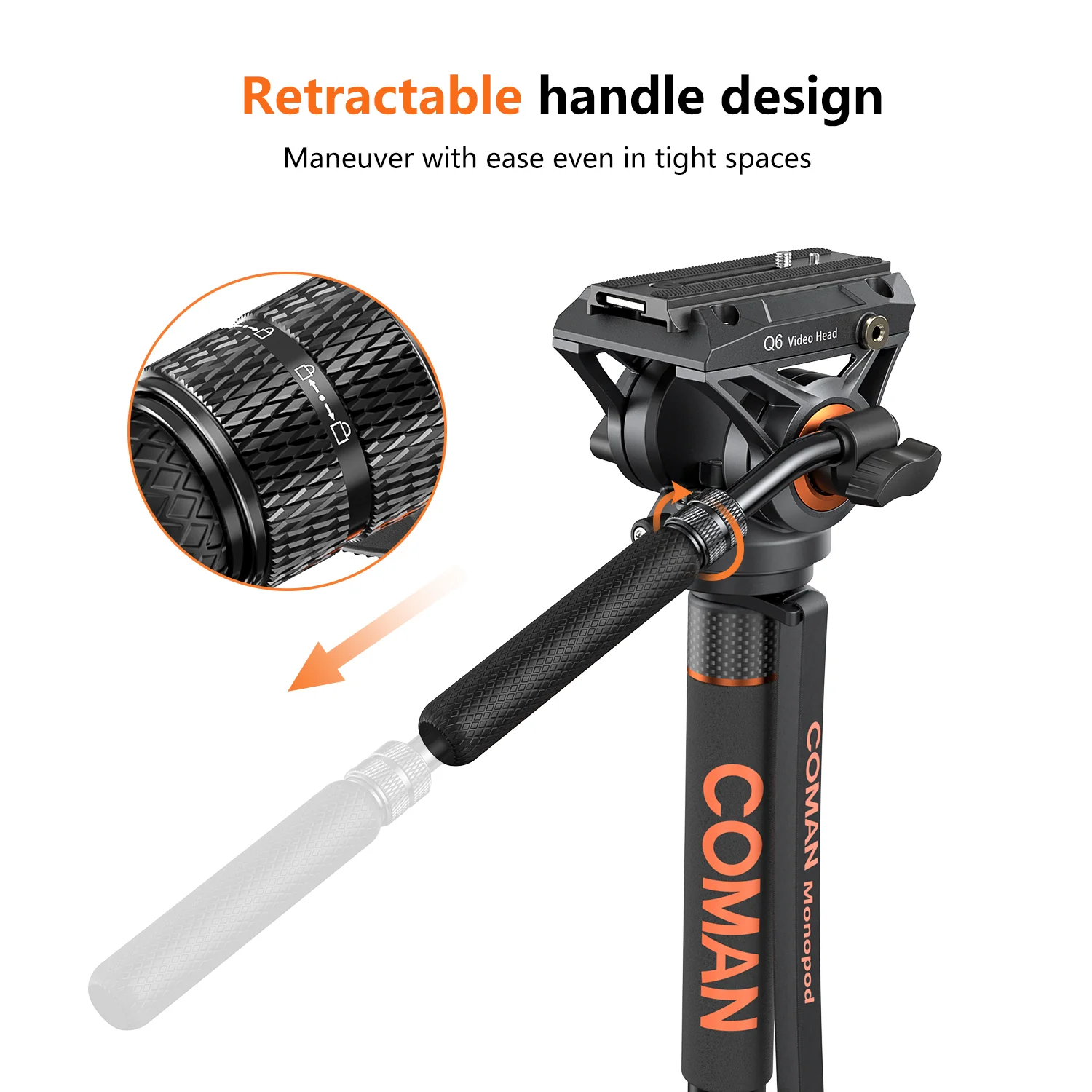 COMAN DX327CQ6 Carbon Fiber Video Monopod with Q6 Fluid Head | DJI RS & Manfrotto Compatible - Image 11