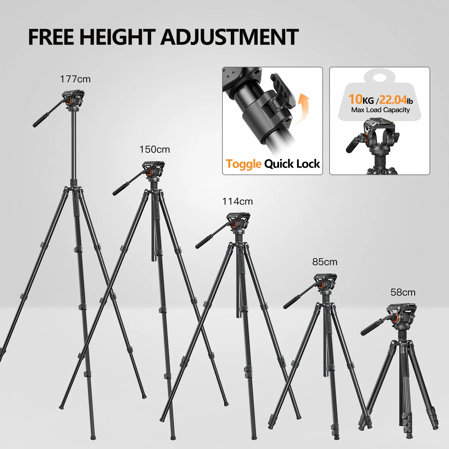 COMAN KX3939Plus Camera Tripod for DSLR, DJI RS2/RS3/RS4, Manfrotto - Image 11