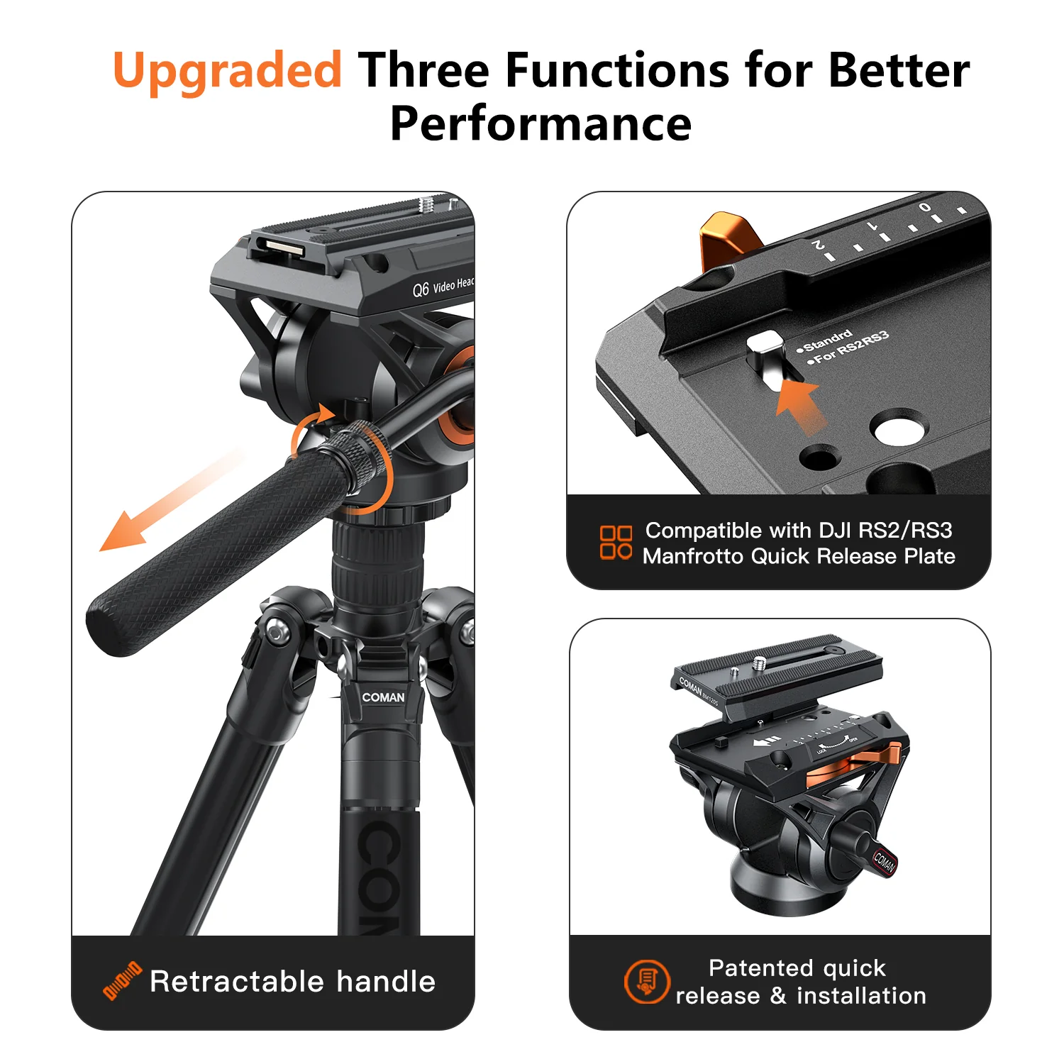 COMAN KX3939Plus Camera Tripod for DSLR, DJI RS2/RS3/RS4, Manfrotto - Image 5
