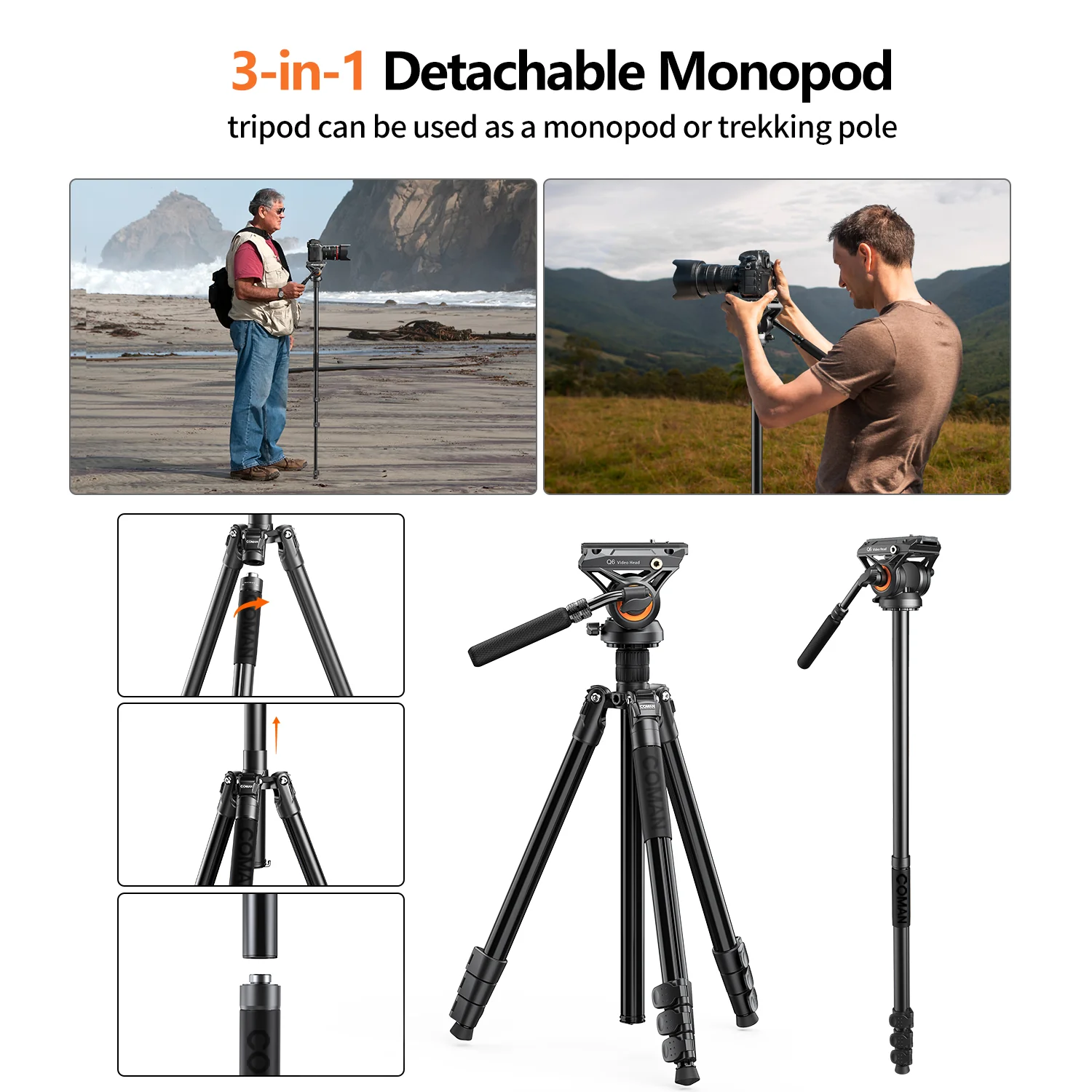 COMAN KX3939Plus Camera Tripod for DSLR, DJI RS2/RS3/RS4, Manfrotto - Image 9