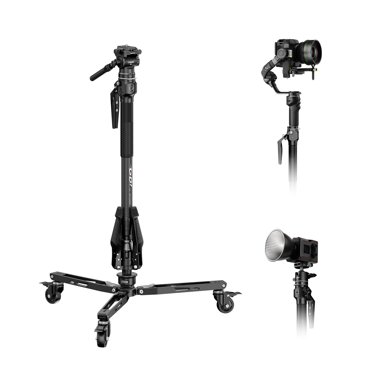 COMAN M1MINI Carbon Fiber 4-Section One-Click Lift Monopod 62.8in Quick Adjustment - Image 9