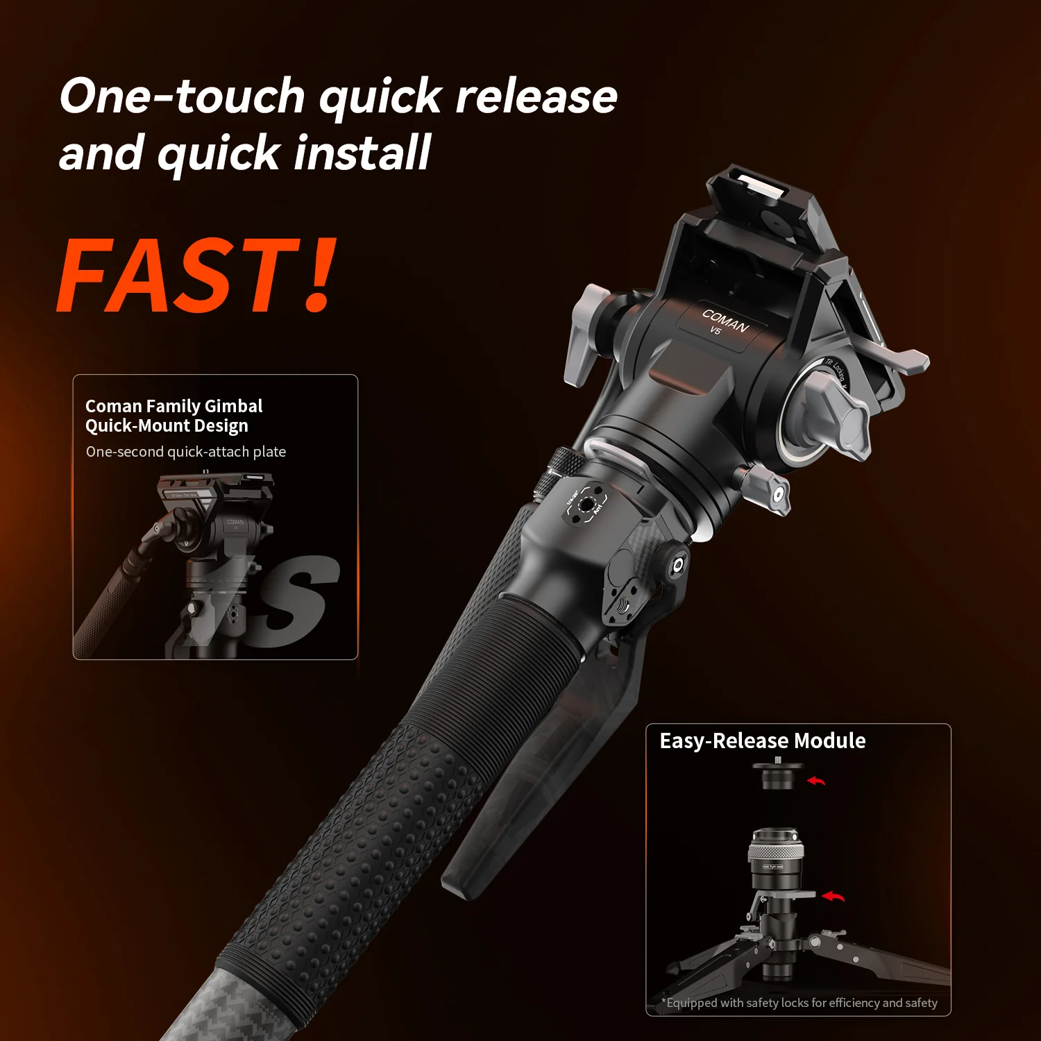 COMAN M1 & M1V5 Portable Lightweight Carbon Fiber Monopod Stable Support 44.1 lbs - Image 23