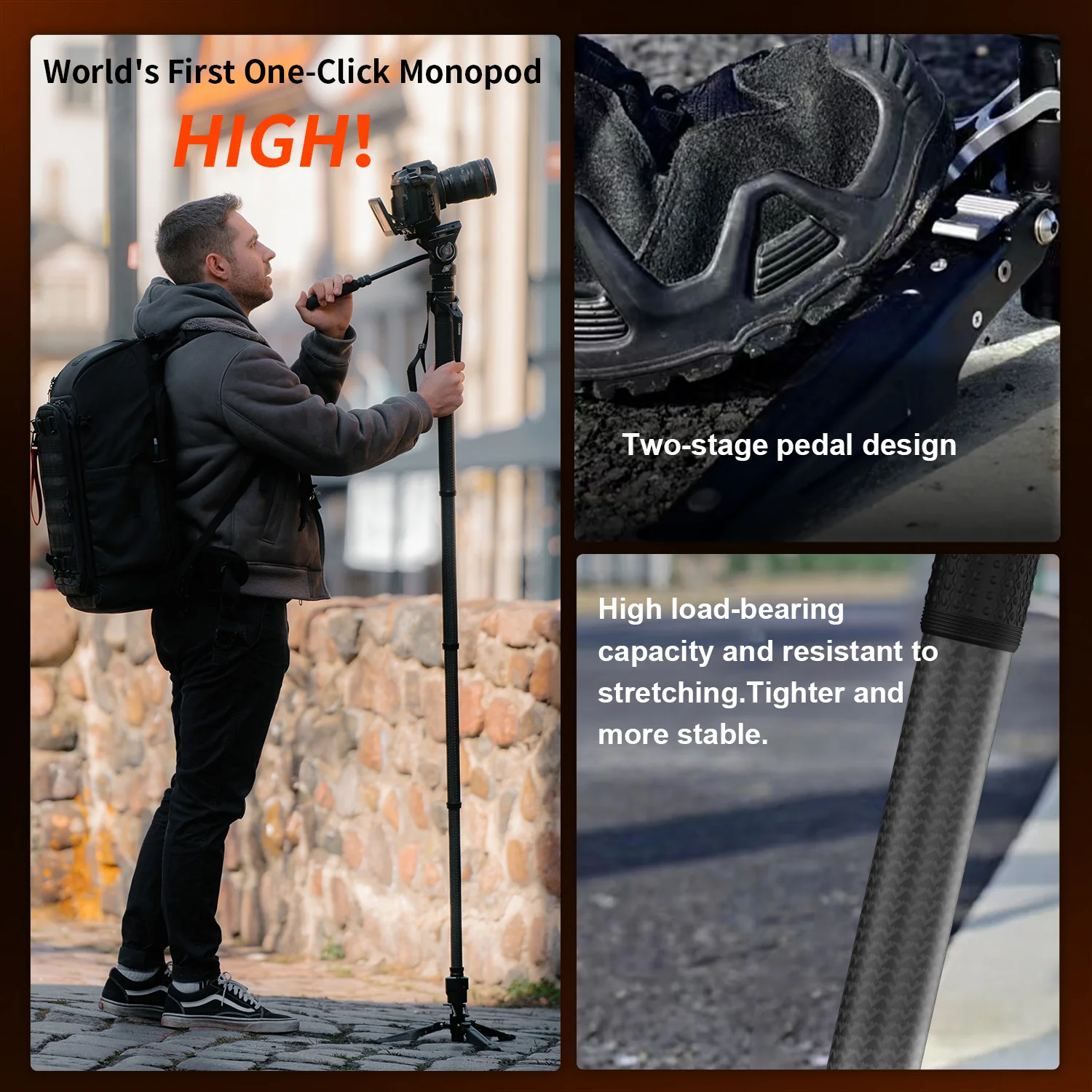 COMAN M1 Pro Monopod Quick Release Lightweight Carbon Fiber Monopod 44.1 lbs Load - Image 4