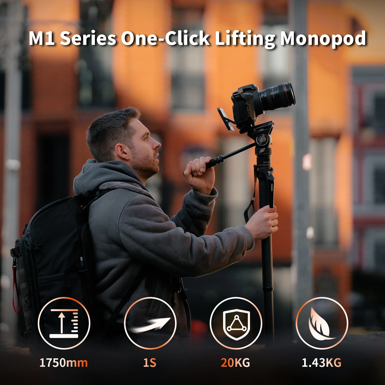 COMAN M1 Pro V5 Carbon Fiber Monopod One Click Quick Release 69in for Photo Video and Sports Events - Image 18