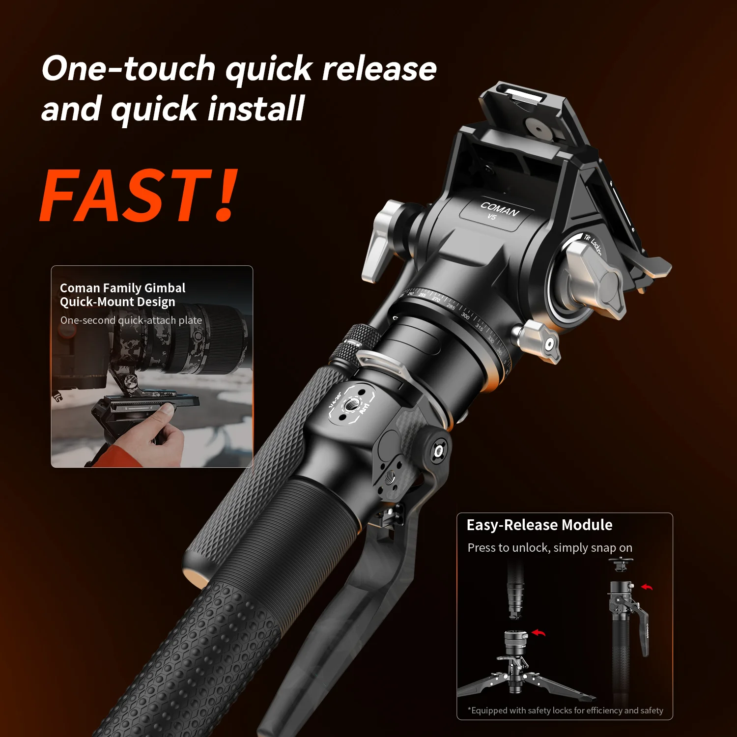 COMAN M1 Pro V5 Carbon Fiber Monopod One Click Quick Release 69in for Photo Video and Sports Events - Image 23