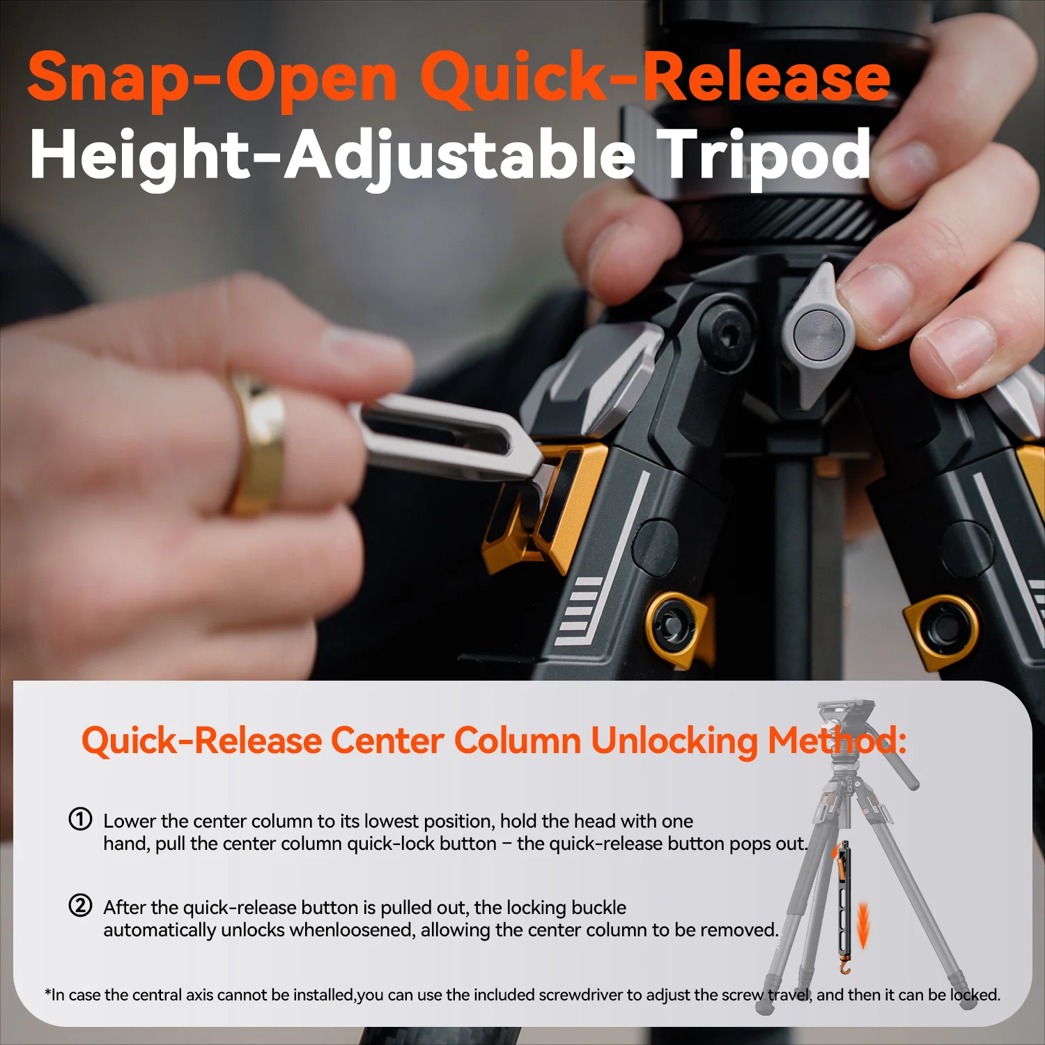 COMAN T1SV5 4-Section Carbon Fiber Snap-Open Tripod 68.9" with Fluid Bowl Head for Video & Photography - Image 13