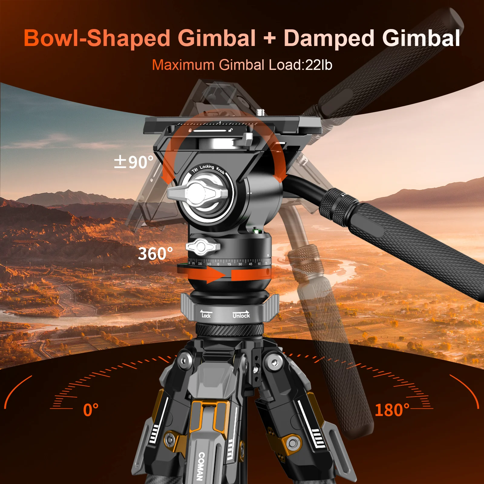 COMAN T1SV5 4-Section Carbon Fiber Snap-Open Tripod 68.9" with Fluid Bowl Head for Video & Photography - Image 17