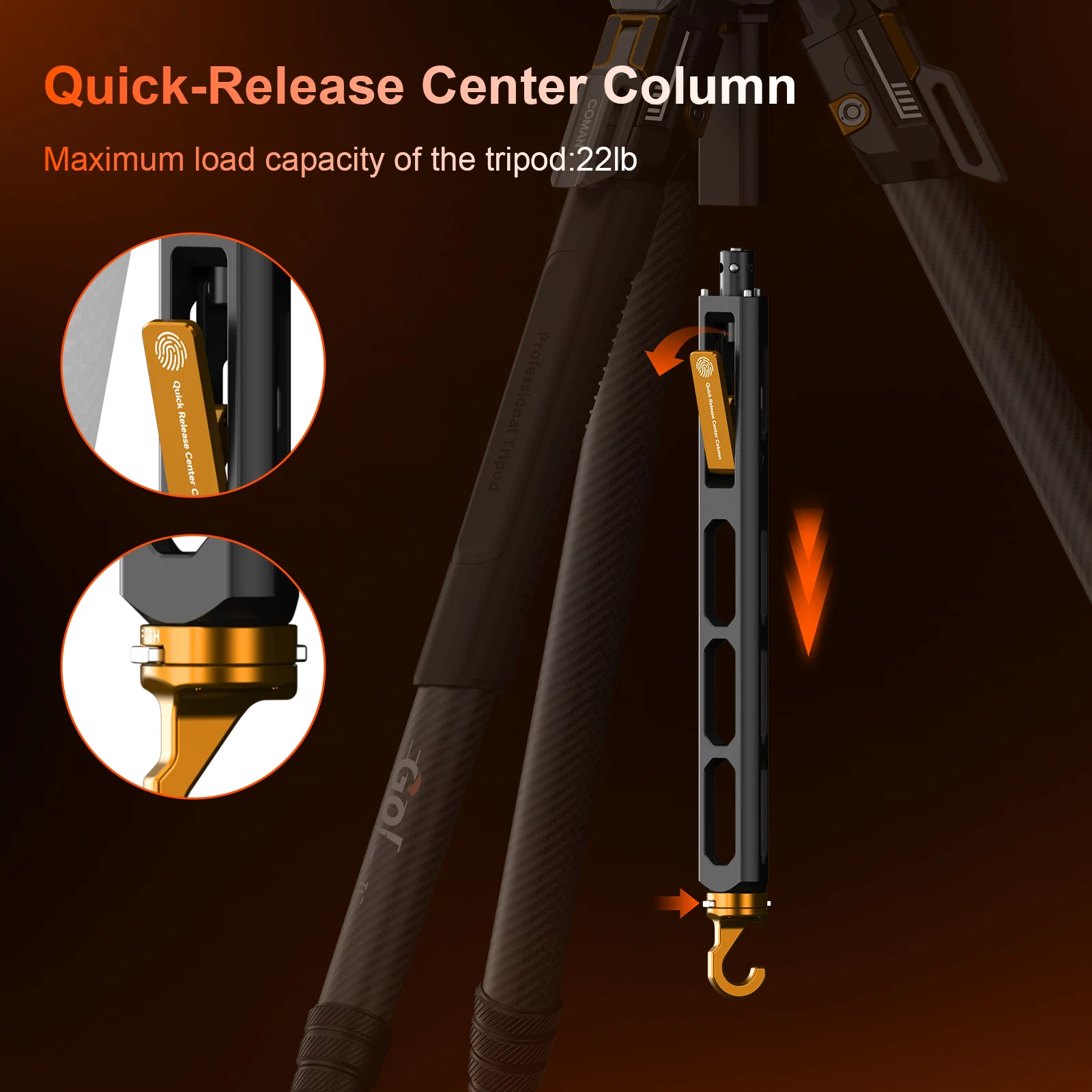 COMAN T1SV5 4-Section Carbon Fiber Snap-Open Tripod 68.9" with Fluid Bowl Head for Video & Photography - Image 20