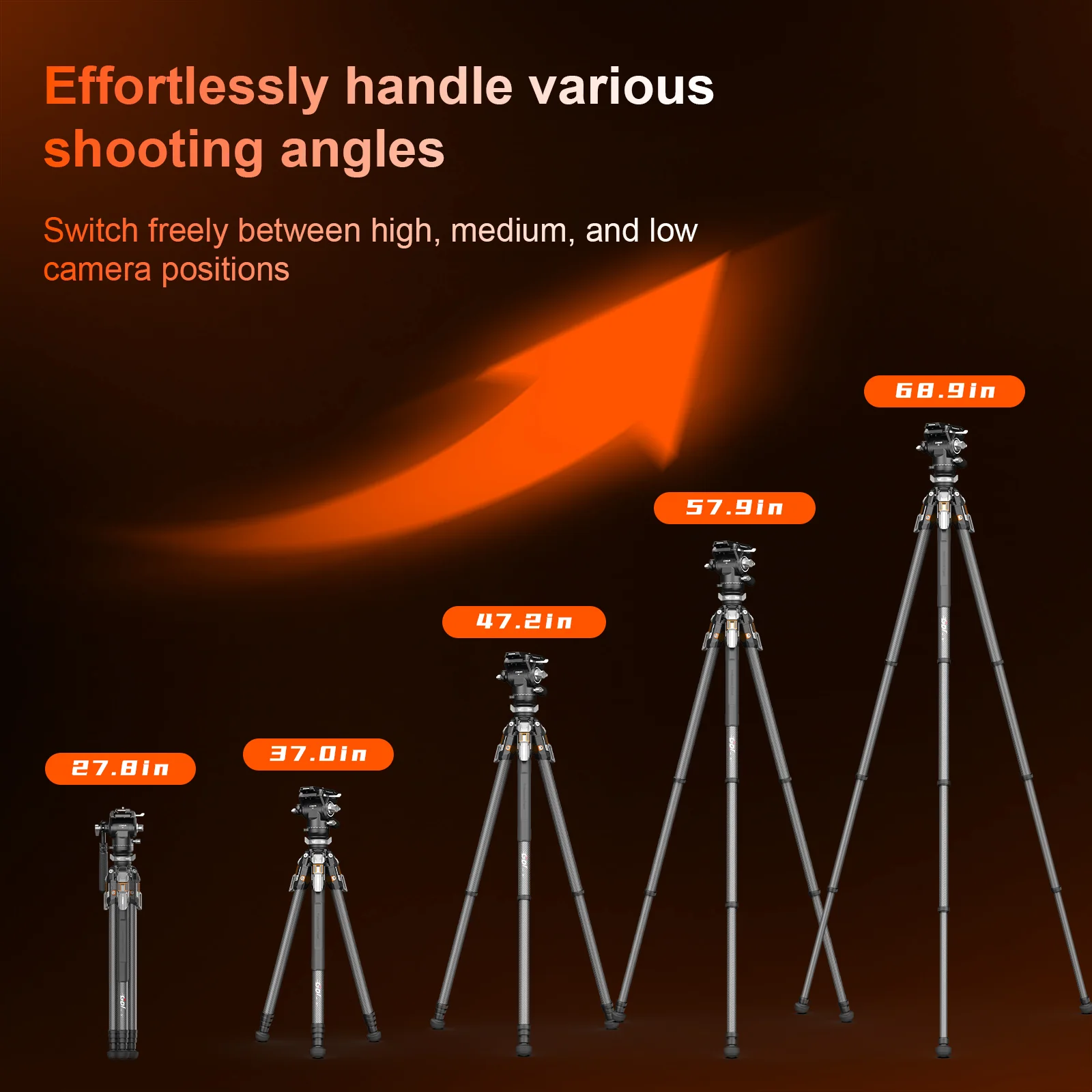 COMAN T1SV5 4-Section Carbon Fiber Snap-Open Tripod 68.9" with Fluid Bowl Head for Video & Photography - Image 21