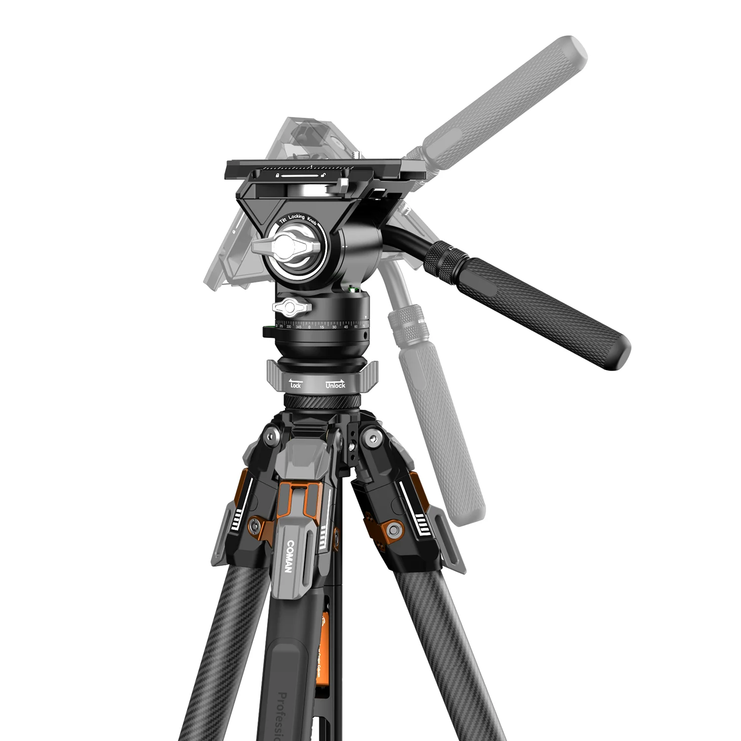 COMAN T1SV5 4-Section Carbon Fiber Snap-Open Tripod 68.9" with Fluid Bowl Head for Video & Photography - Image 3