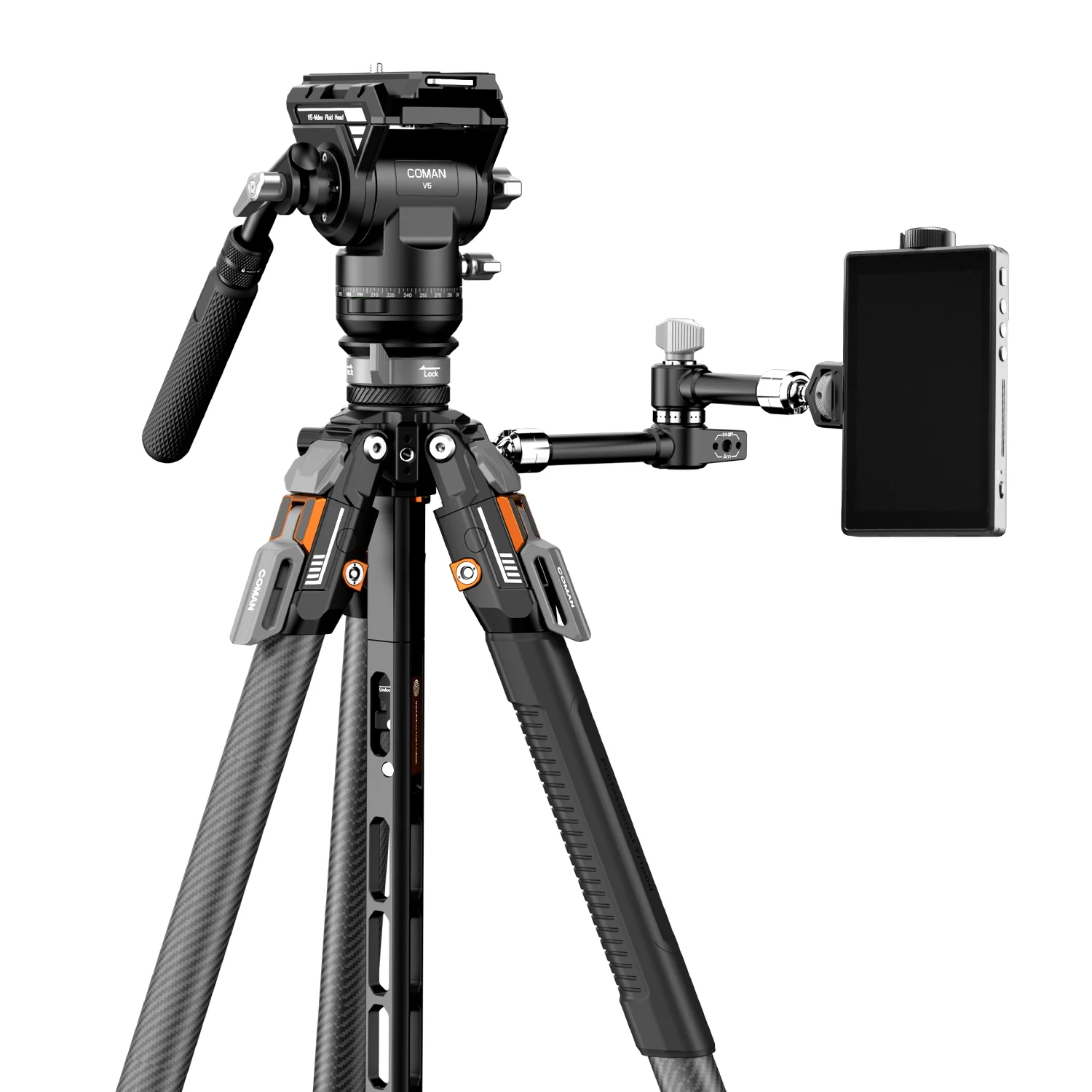 COMAN T1SV5 4-Section Carbon Fiber Snap-Open Tripod 68.9" with Fluid Bowl Head for Video & Photography - Image 5