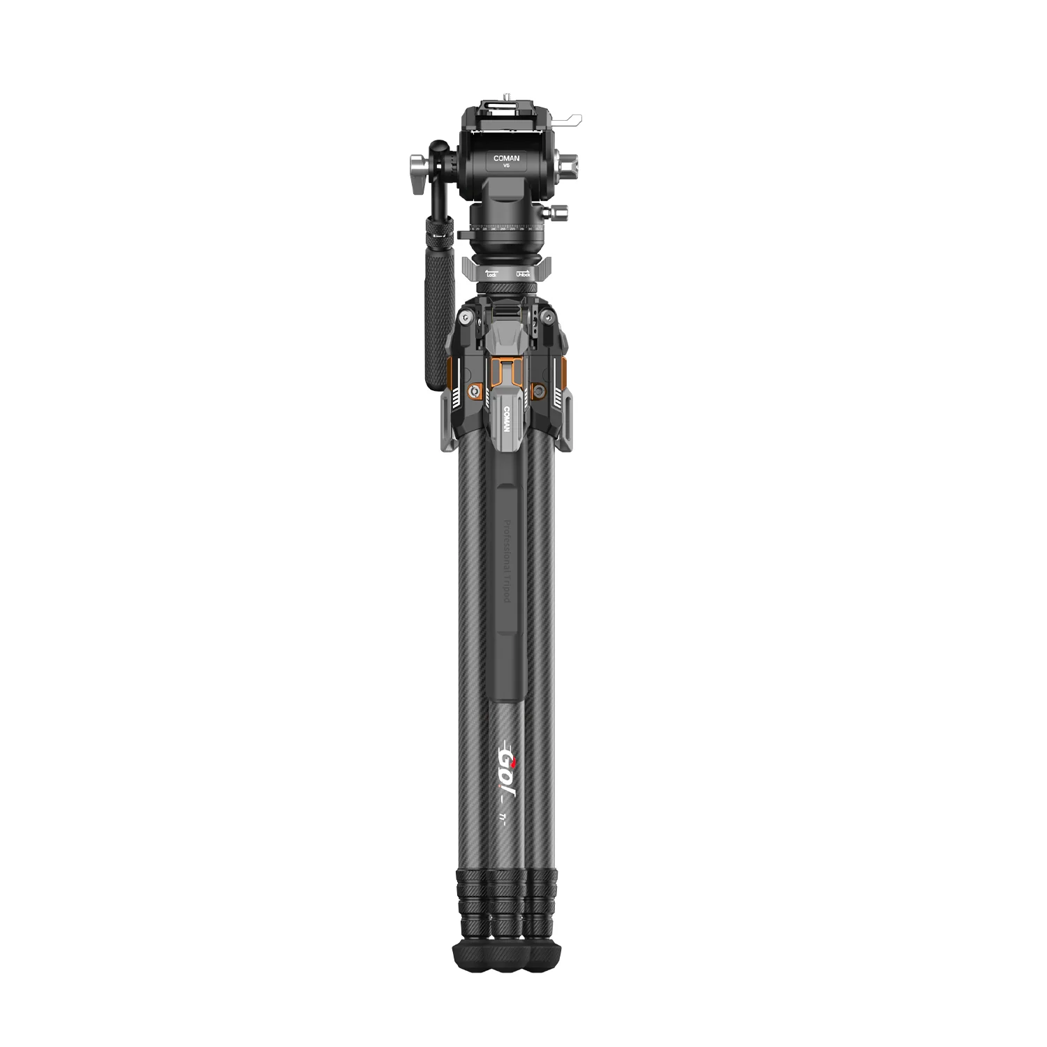 COMAN T1SV5 4-Section Carbon Fiber Snap-Open Tripod 68.9" with Fluid Bowl Head for Video & Photography - Image 7