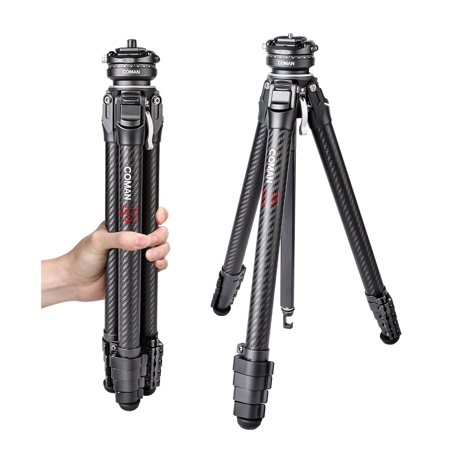 COMAN Zero F38 Carbon Fiber Quick Release Travel Tripod with Ball Head - Image 3