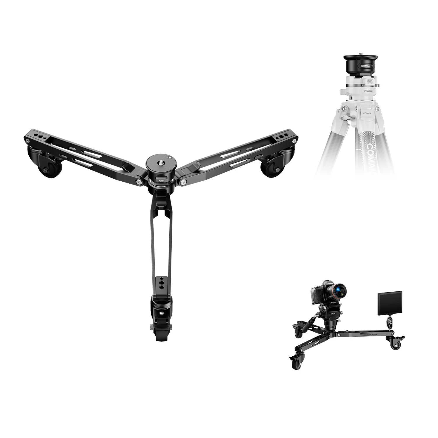 COMAN DF3 Aluminum Alloy Monopod Dolly 30kg / 66.1 lbs Load 360° Silent Wheels Quick Lock Compatible - Image 4