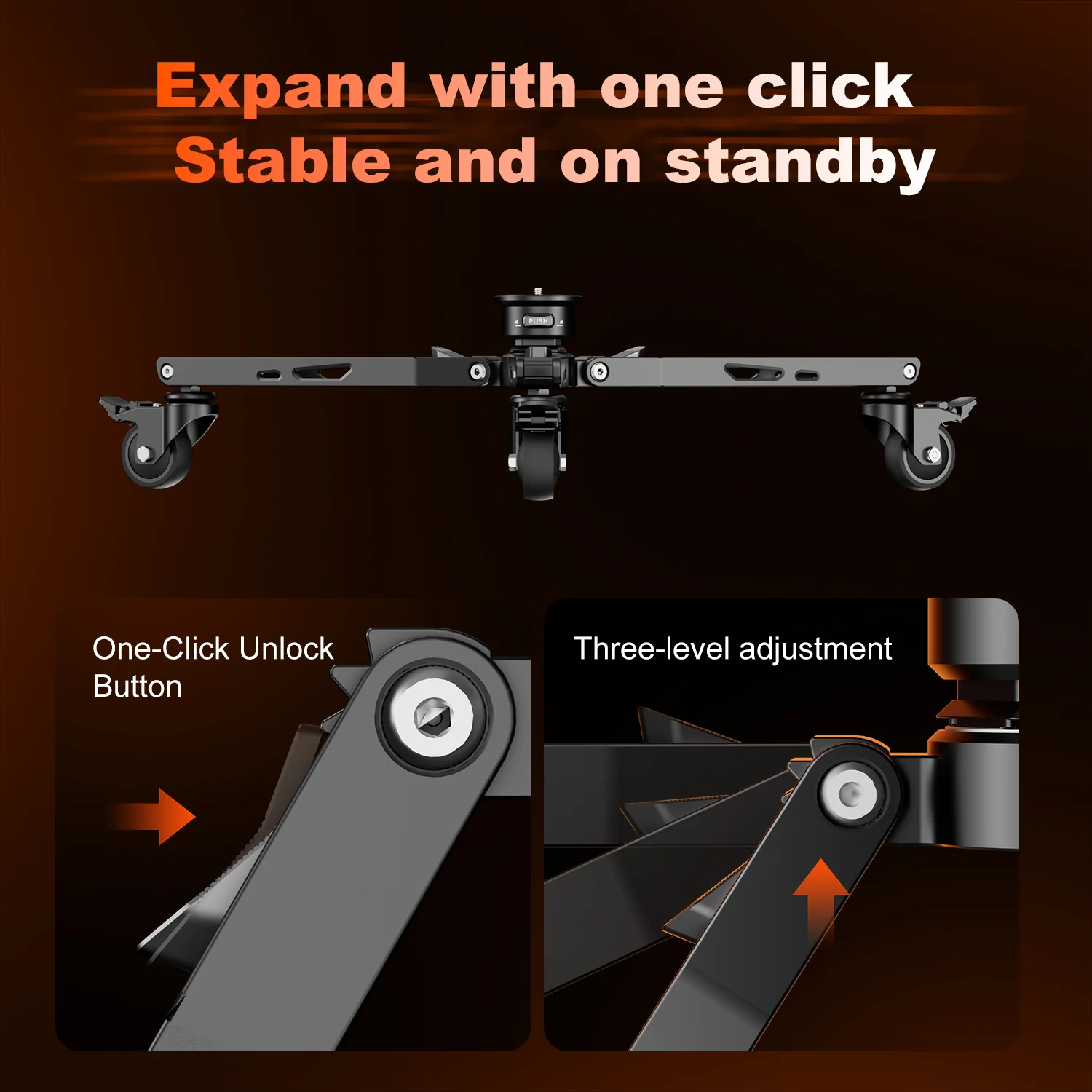COMAN DF3 Aluminum Alloy Monopod Dolly 30kg / 66.1 lbs Load 360° Silent Wheels Quick Lock Compatible - Image 6