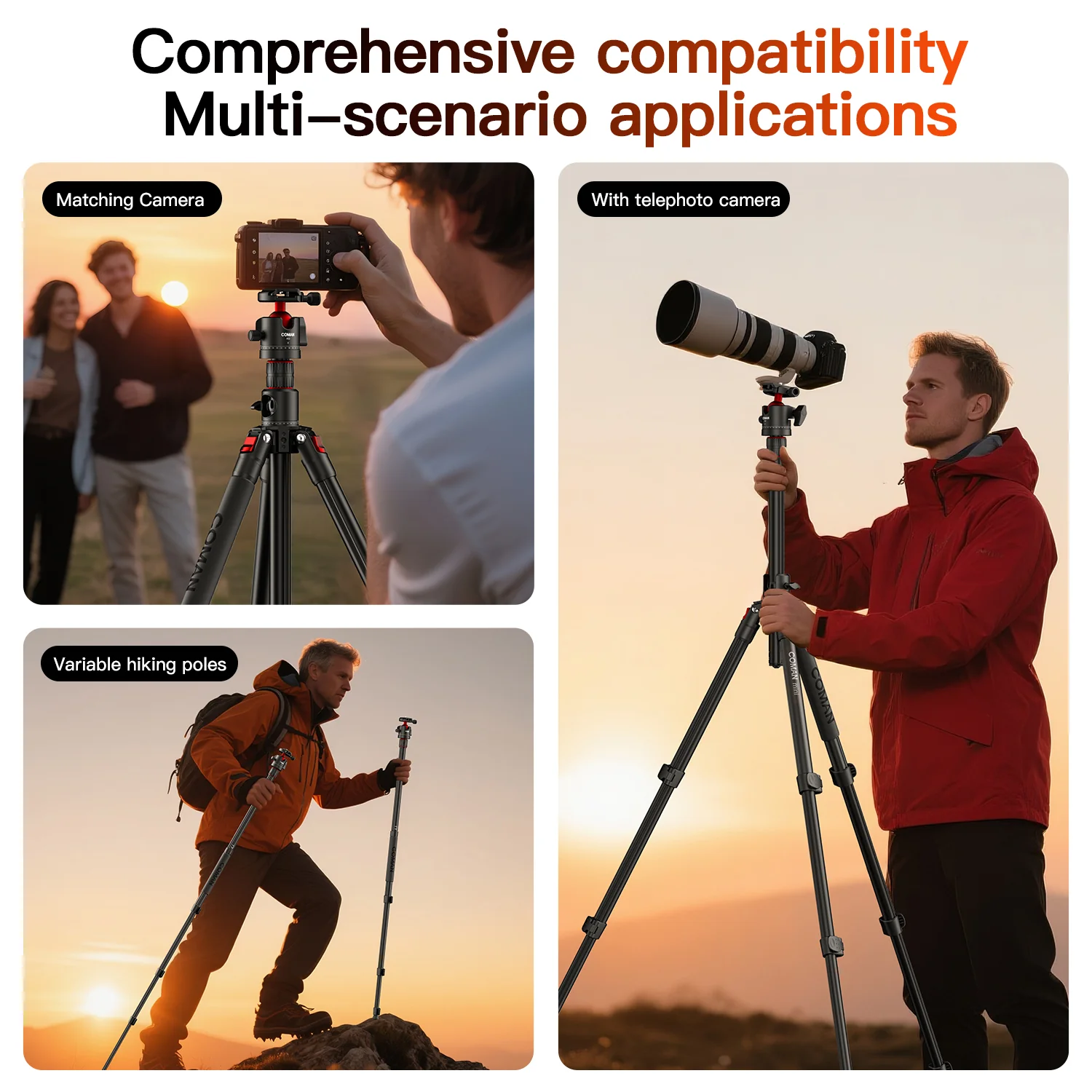 COMAN KX3939Mini A32&V1 Multi-Functional Horizontal Tripod & Monopod with Fluid Head & 360° Ball Head, 1810mm, 15KG Load - Image 13