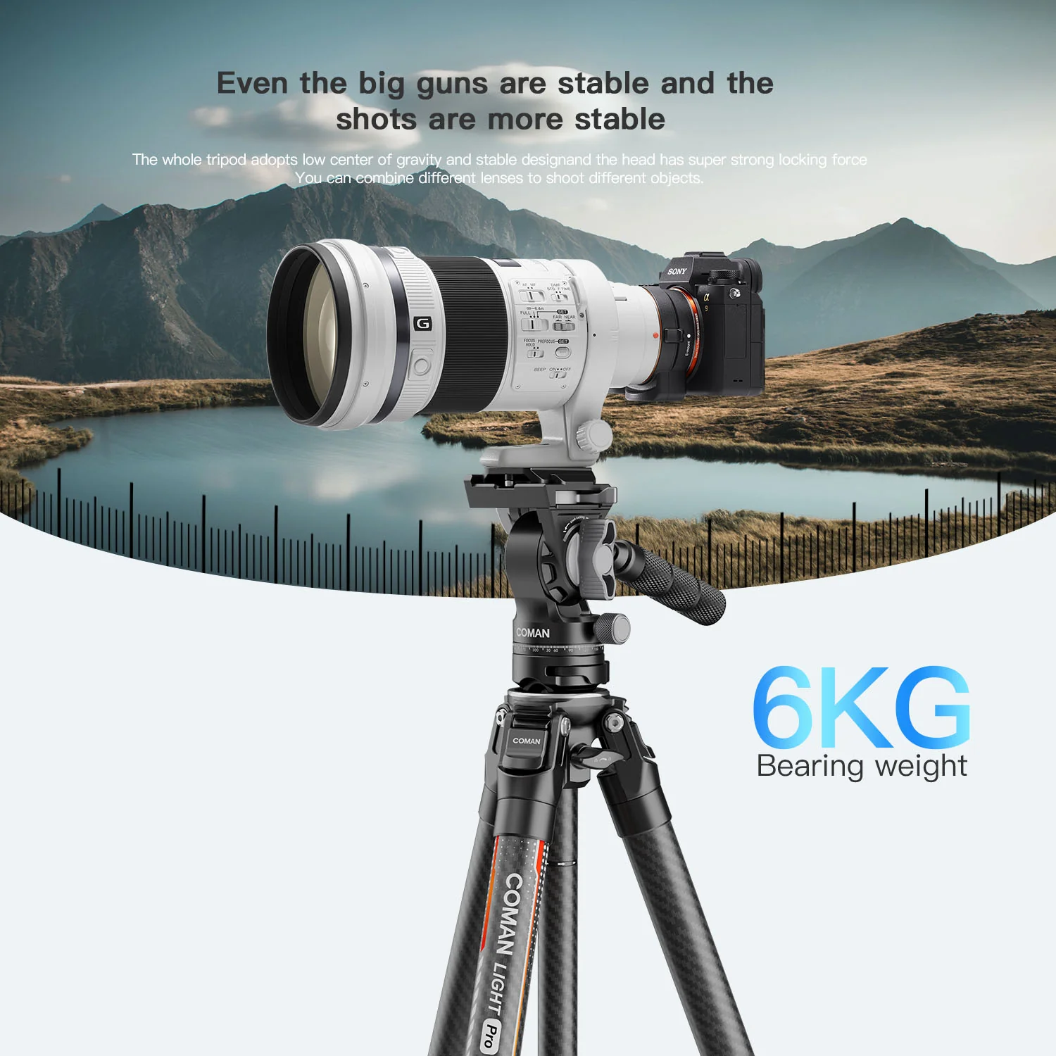Coman Light H Pro Carbon Fiber Tripod with 1-Second Lock/Unlock & Detachable Monopod - Image 22