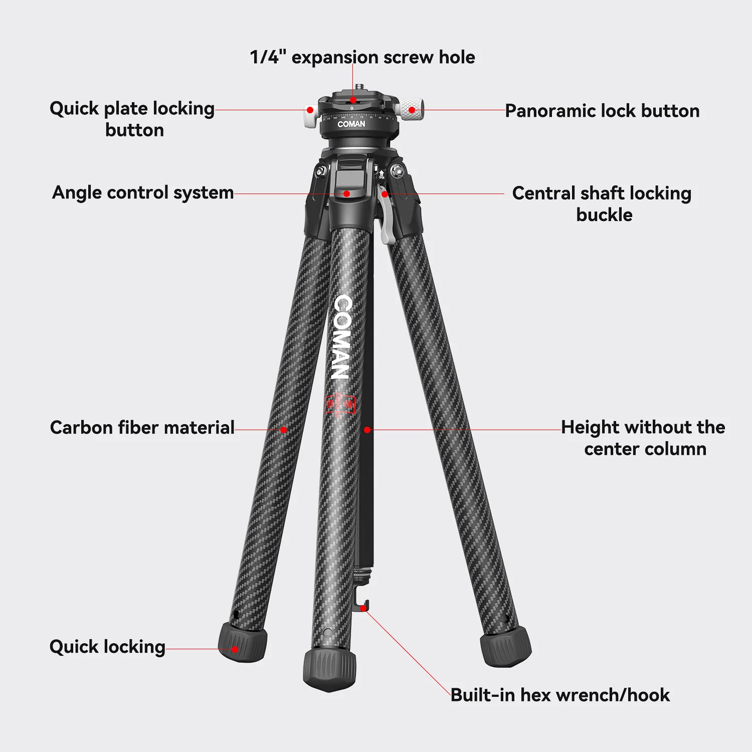 COMAN Zero X Lightweight Tripod Carbon Fiber For Travel Photography - Image 13