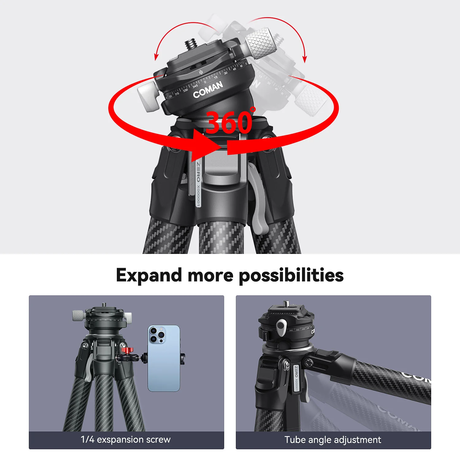 COMAN Zero X Lightweight Tripod Carbon Fiber For Travel Photography - Image 14