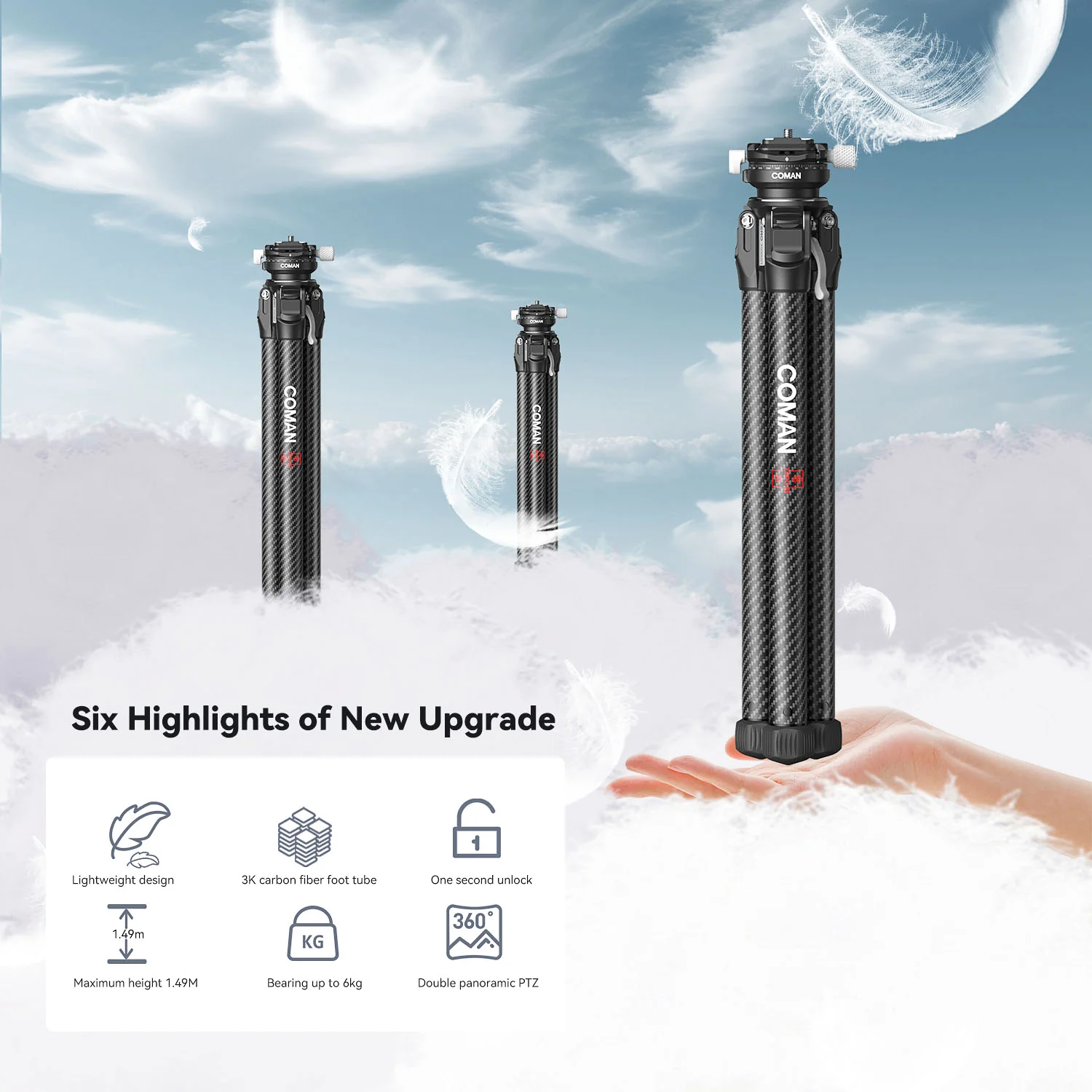 COMAN Zero X Lightweight Tripod Carbon Fiber For Travel Photography - Image 8