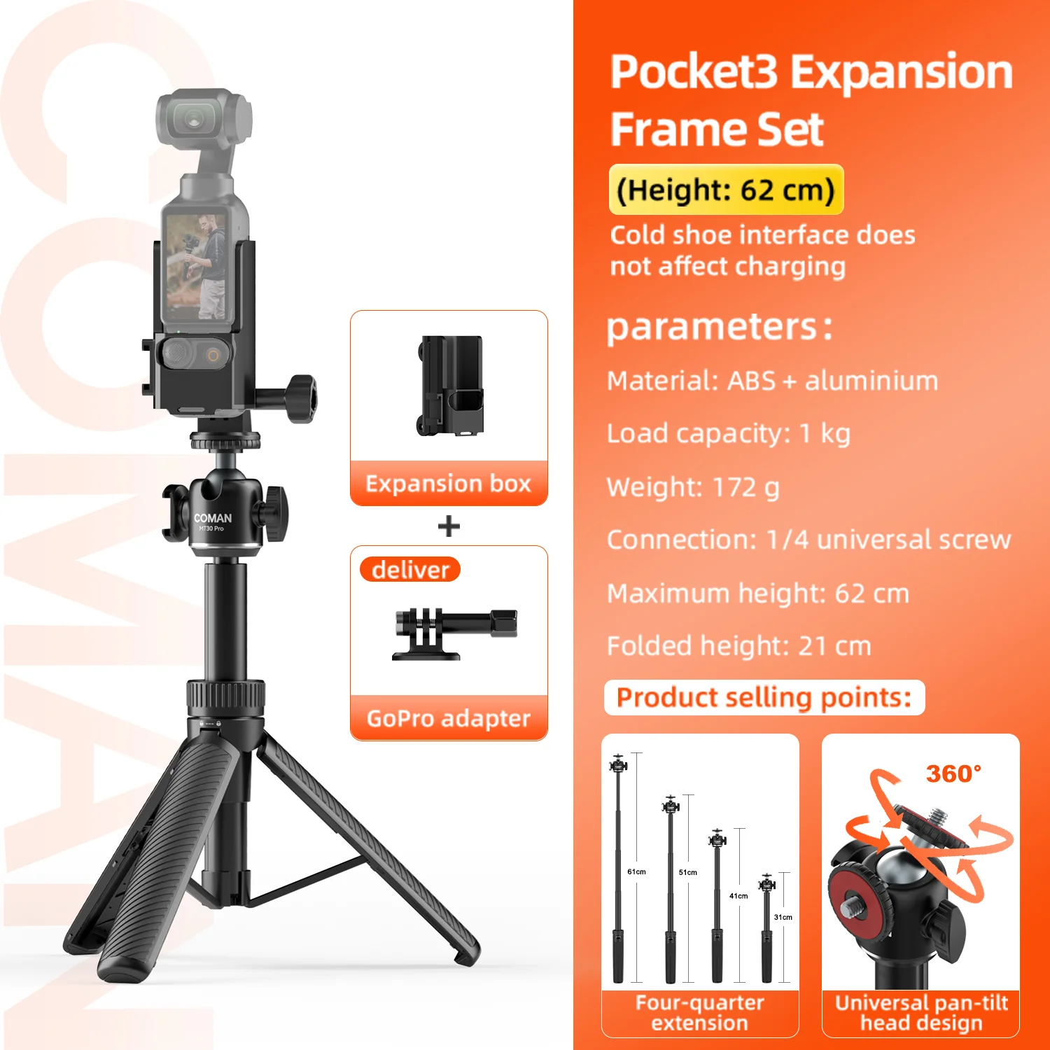 COMAN MT30Pro Phone Tripod Selfie Stick Remote-Control, Black & White - Image 25